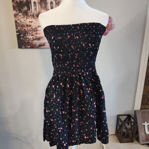 NWT Black Strapless Dress with Floral Print #247